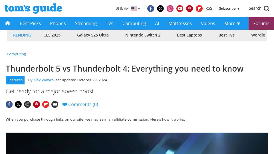 Screenshot of tomsguide.com: Thunderbolt 5 vs. Thunderbolt 4: Everything you need to know