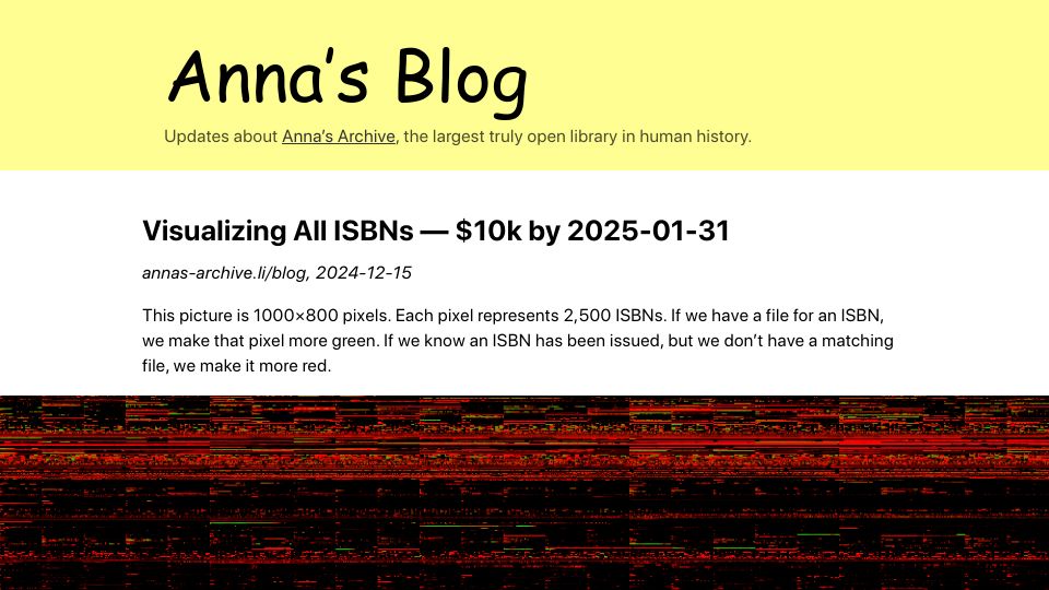 Screenshot of annas-archive.org: Visualizing All ISBNs