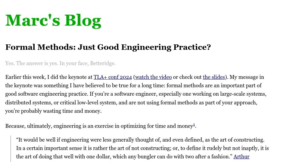 Screenshot of brooker.co.za: Formal Methods: Just Good Engineering Practice? (2024)