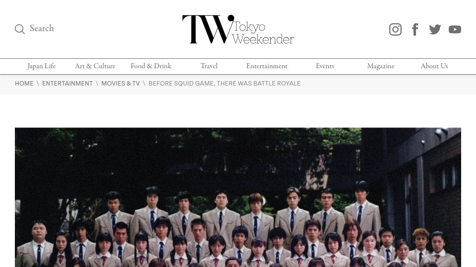 Screenshot of tokyoweekender.com: Before Squid Game, there was Battle Royale