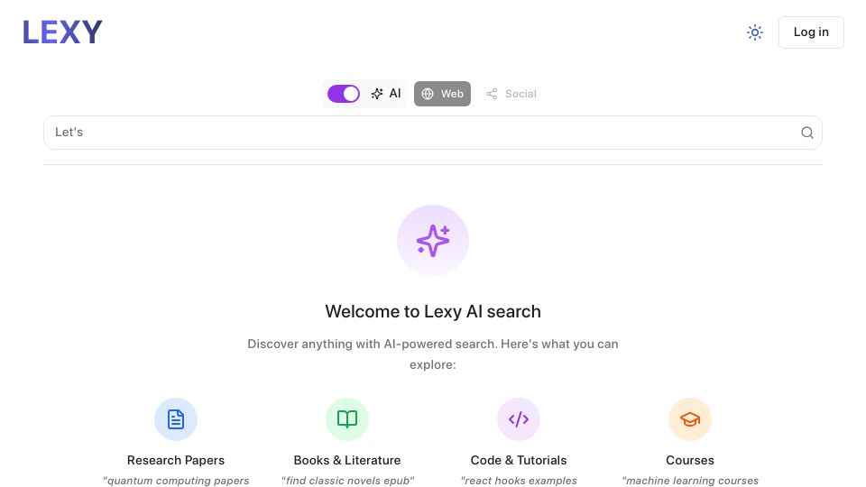 Screenshot of lexy.uno: In a cold day of late winter a new search experience came out