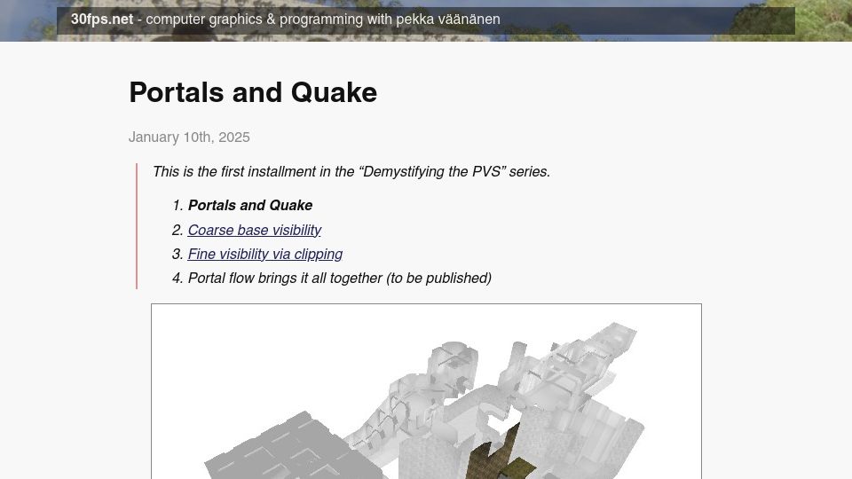 Screenshot of 30fps.net: Portals and Quake