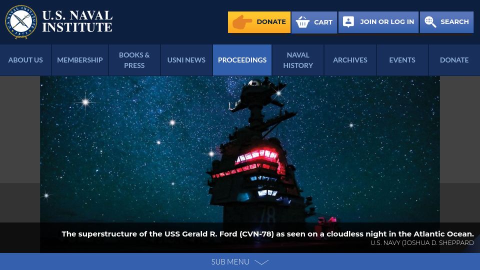 Screenshot of usni.org: Ships must practice celestial navigation