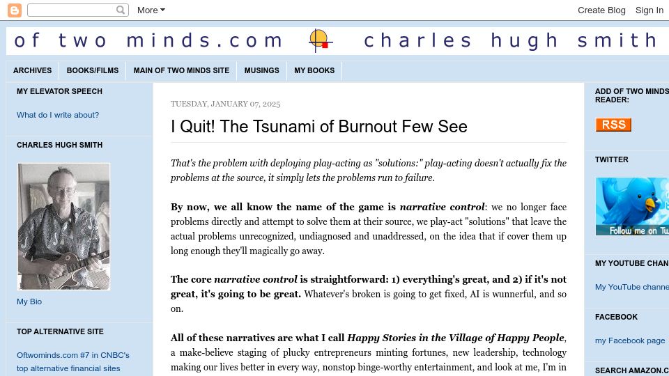 Screenshot of charleshughsmith.blogspot.com: The Tsunami of Burnout Few See