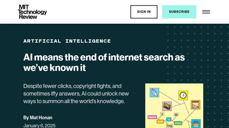 Screenshot of technologyreview.com: AI means the end of internet search as we've known it