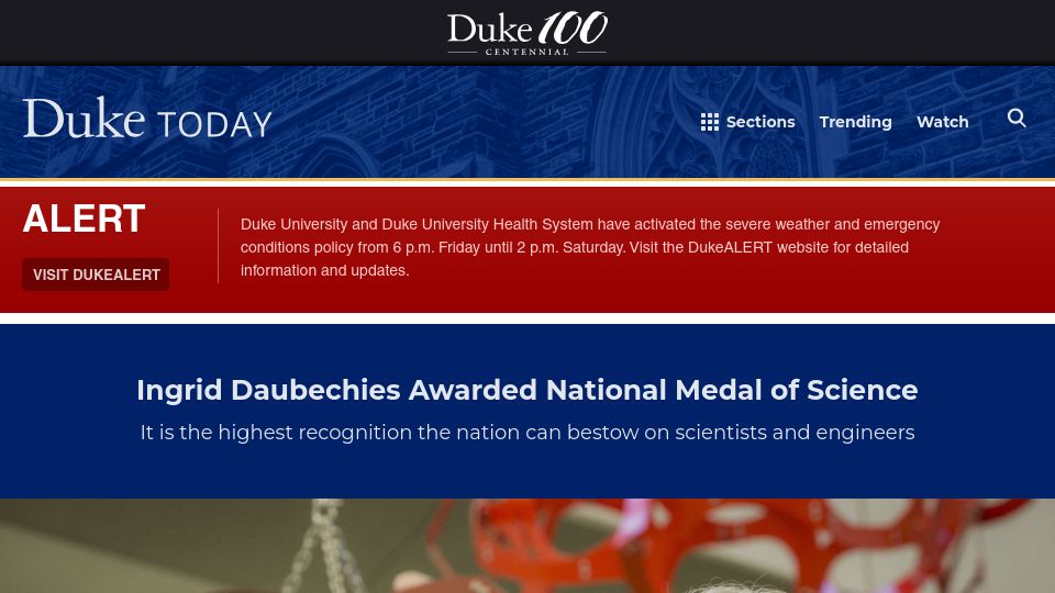 Screenshot of today.duke.edu: Ingrid Daubechies awarded National Medal of Science