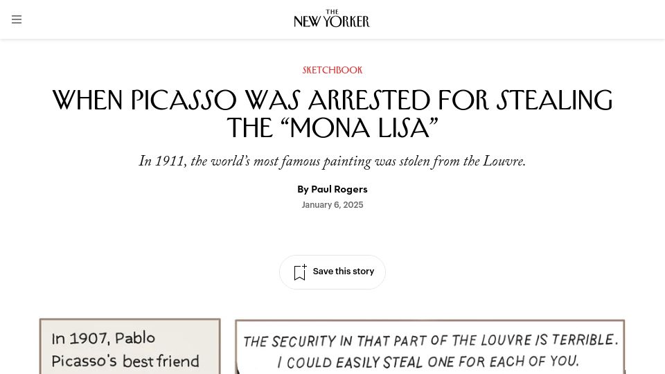 Screenshot of newyorker.com: Picasso was suspected of stealing the 'Mona Lisa'