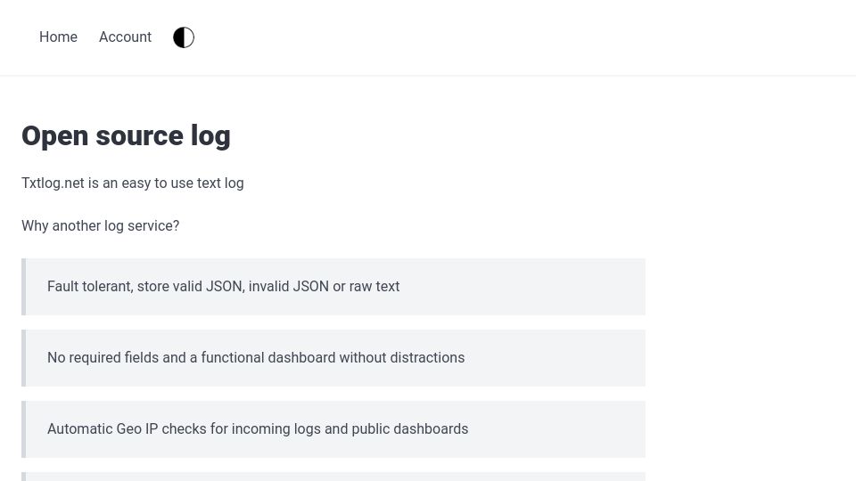Screenshot of txtlog.net: Show HN: A Better Log Service