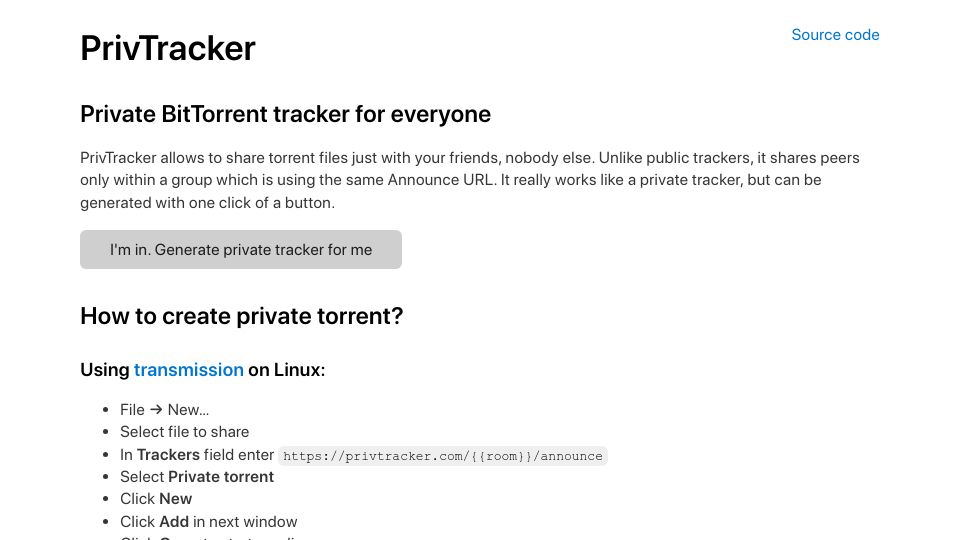 Screenshot of privtracker.com: PrivTracker – Private BitTorrent tracker for everyone