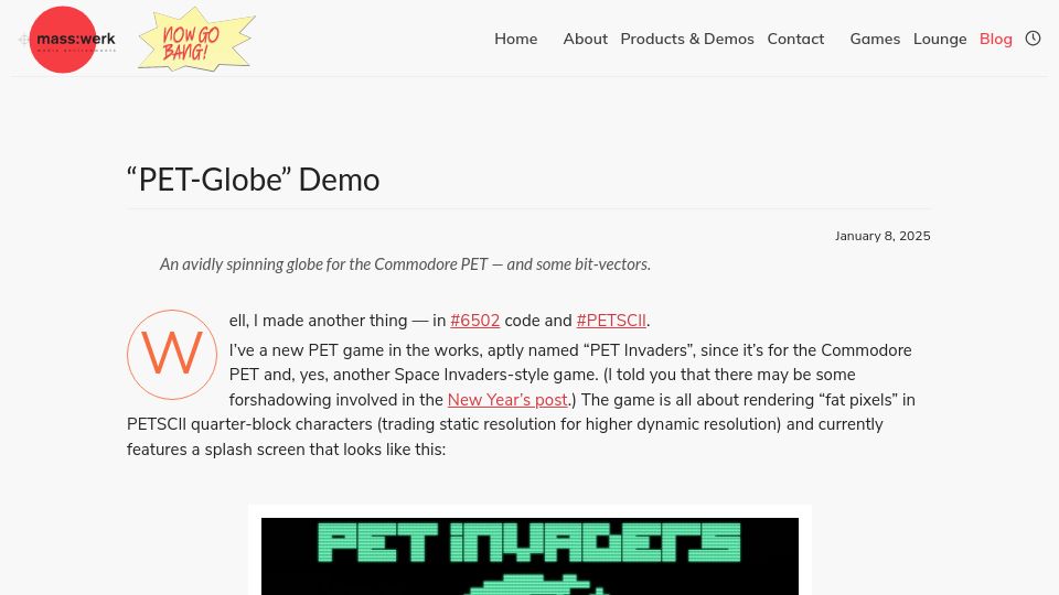 Screenshot of masswerk.at: “PET-Globe” Demo