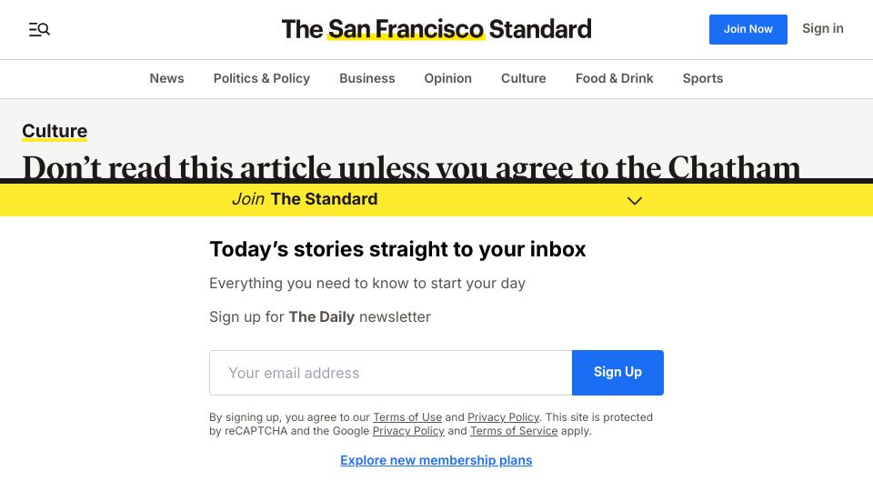 Screenshot of sfstandard.com: Chatham House Rule is suddenly everywhere in the Bay Area