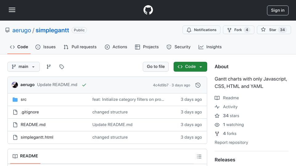 Screenshot of github.com: Show HN: Ultra-portable Gantt chart tool for very regulated environments