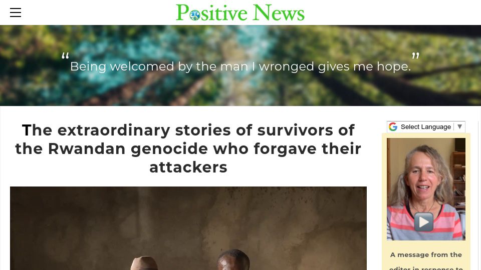 Screenshot of positivenewsus.org: The stories of survivors of the Rwandan Genocide