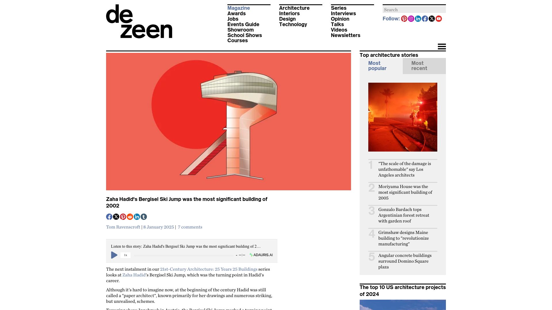 Screenshot of dezeen.com: A well designed ski jump