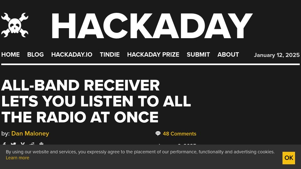 Screenshot of hackaday.com: All-Band Receiver Lets You Listen to All the Radio at Once