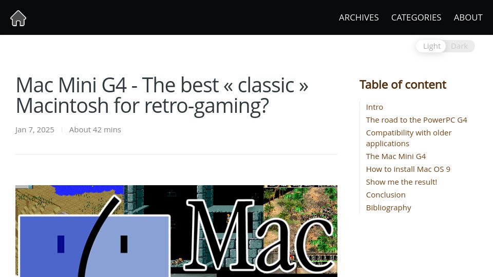 Screenshot of xtof.info: Mac Mini G4 – The best « classic » Macintosh for retro-gaming?