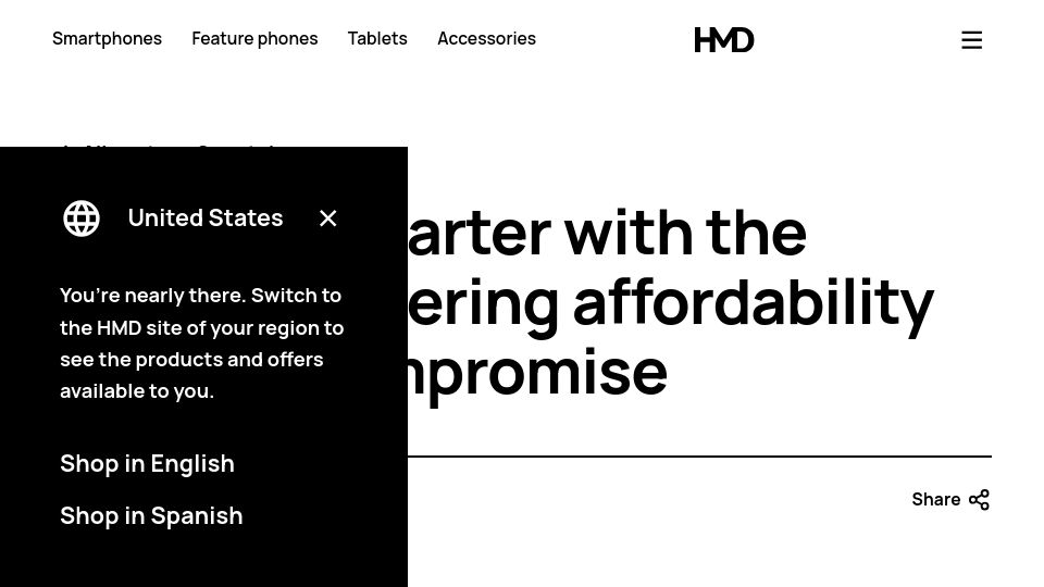 Screenshot of hmd.com: HMD Key – A lightweight, affordable smartphone