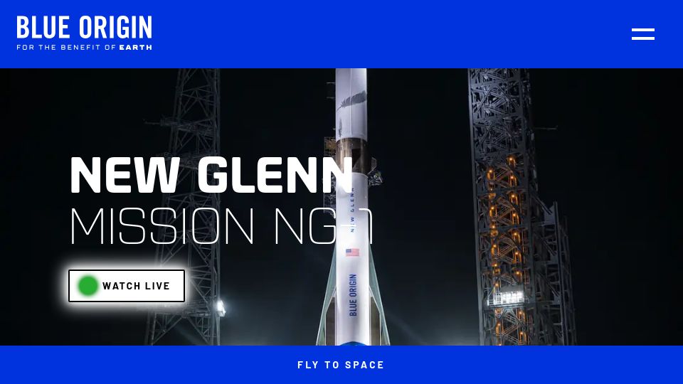 Screenshot of blueorigin.com: Blue Origin New Glenn Mission NG-1 – Live