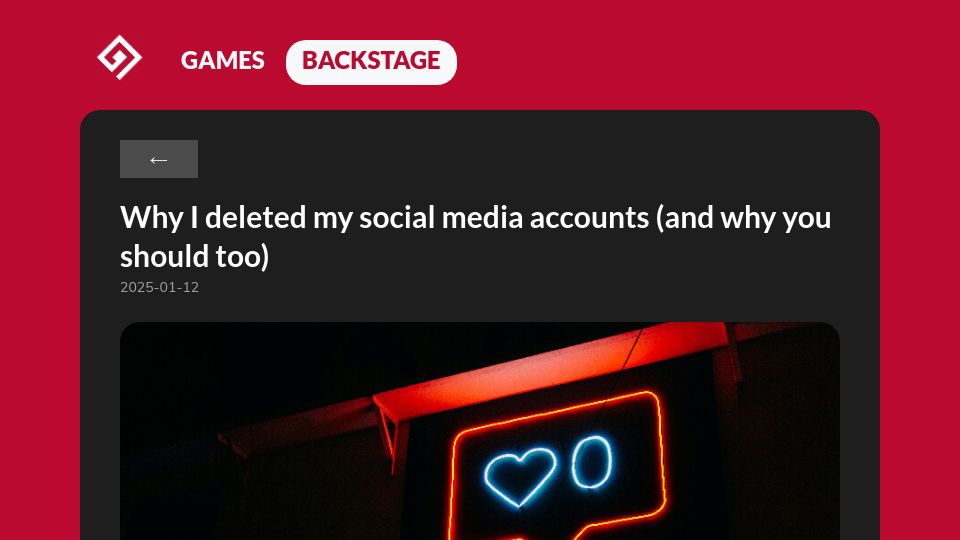 Screenshot of asylumsquare.com: I deleted my social media accounts