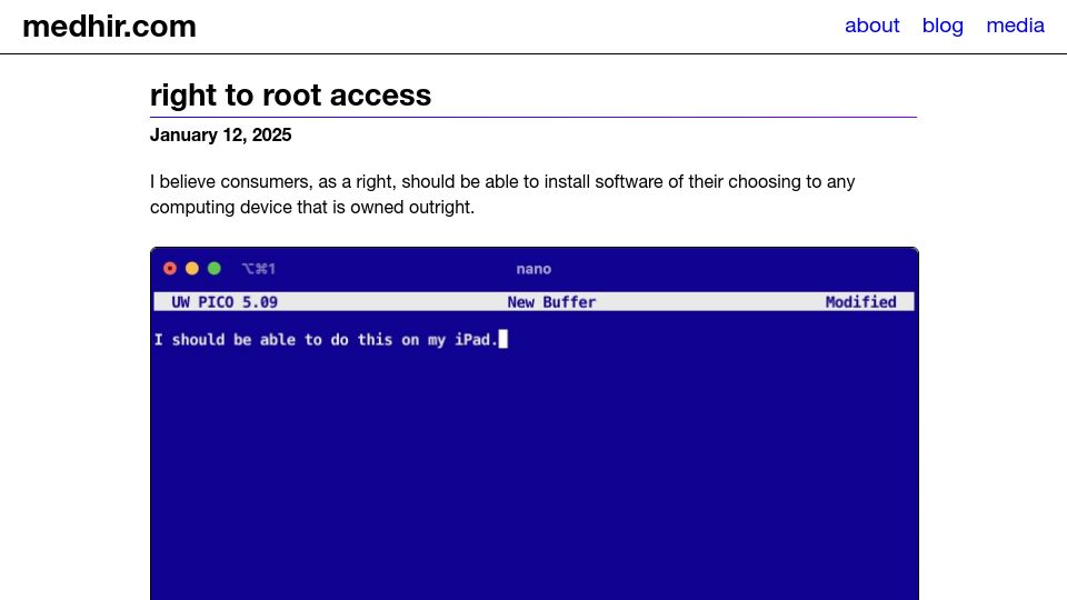 Screenshot of medhir.com: Right to root access