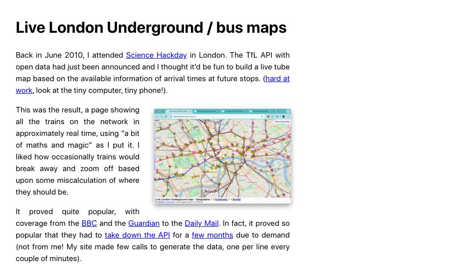 Screenshot of traintimes.org.uk: Live London Underground / bus maps taken down by TfL trademark complaint