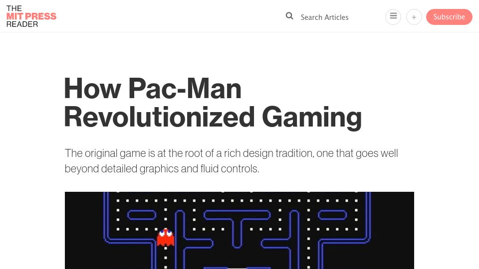 Screenshot of thereader.mitpress.mit.edu: How Pac-Man Revolutionized Gaming (2020)