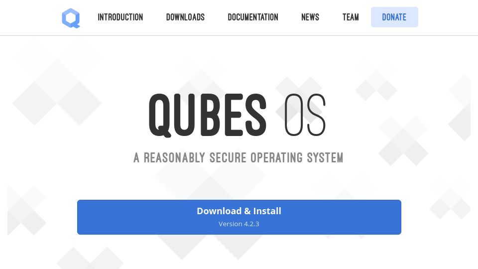 Screenshot of qubes-os.org: Qubes OS: A reasonably secure operating system