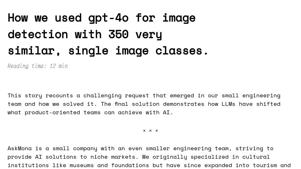 Screenshot of olup-blog.pages.dev: How we used GPT-4o for image detection with 350 similar illustrations