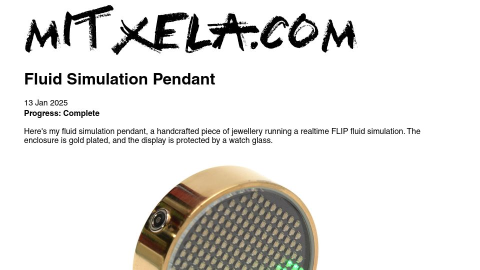 Screenshot of mitxela.com: Fluid Simulation Pendant