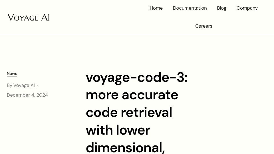 Screenshot of blog.voyageai.com: Voyage-code-3