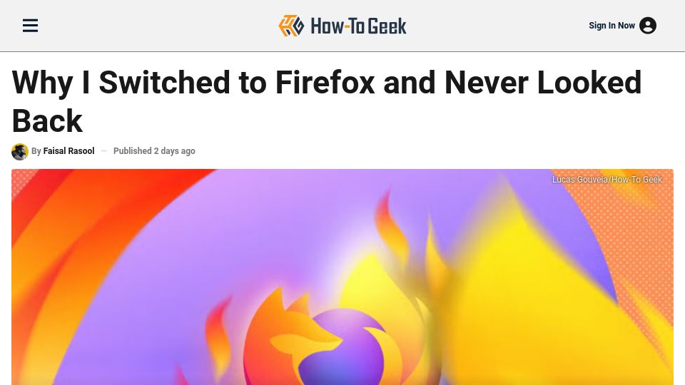 Screenshot of howtogeek.com: I Switched to Firefox and Never Looked Back
