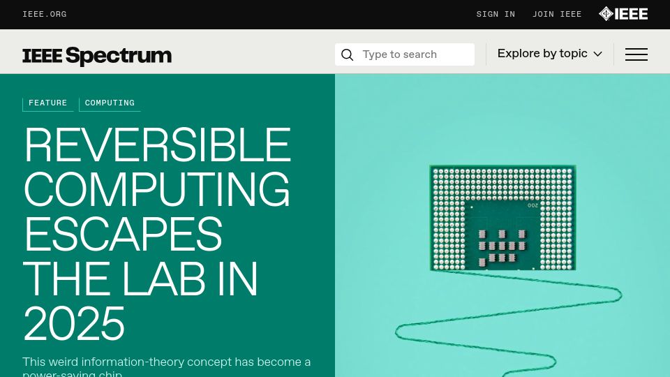 Screenshot of spectrum.ieee.org: Reversible computing escapes the lab