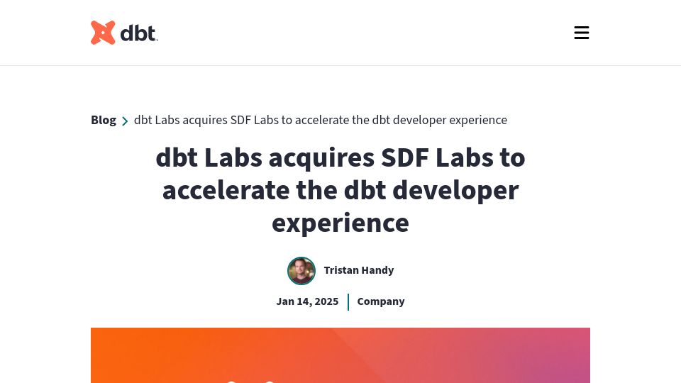Screenshot of getdbt.com: Dbt Labs acquires SDF Labs