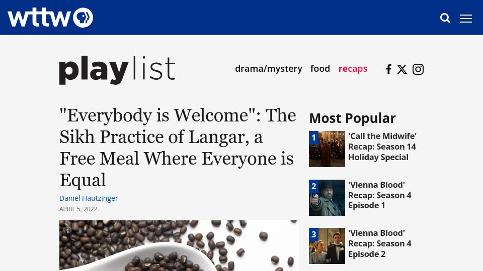 Screenshot of wttw.com: The Sikh Practice of Langar, a Free Meal Where Everyone Is Equal