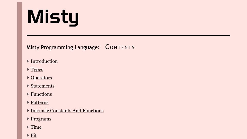Screenshot of mistysystem.com: A secure distributed actor language