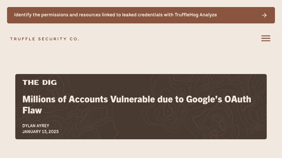 Screenshot of trufflesecurity.com: Google’s OAuth login doesn’t protect against purchasing a failed startup domain