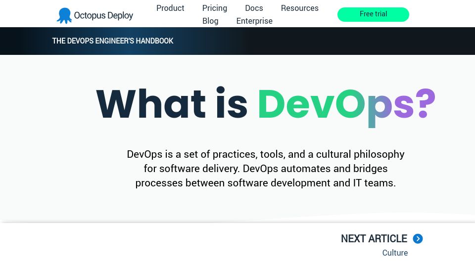 Screenshot of octopus.com: The DevOps Engineer's Handbook