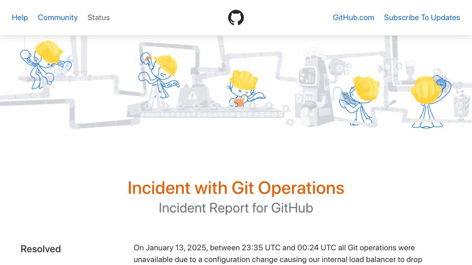 Screenshot of githubstatus.com: GitHub Git Operations Are Down