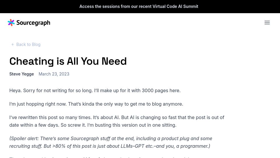 Screenshot of sourcegraph.com: Cheating Is All You Need