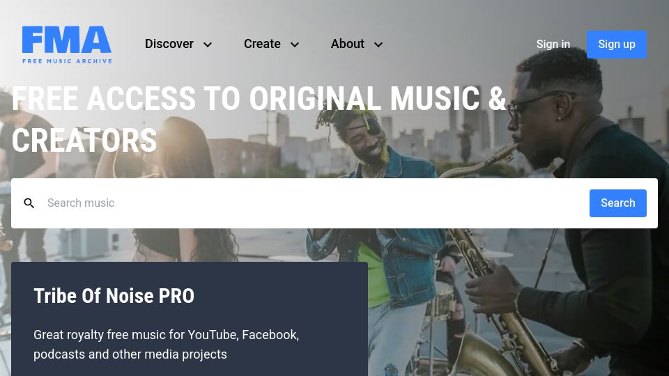 Screenshot of freemusicarchive.org: Free music archive