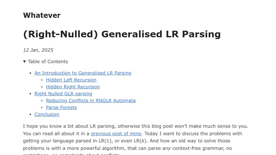 Screenshot of blog.jeffsmits.net: (Right-Nulled) Generalised LR Parsing