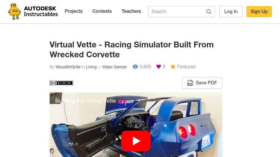 Screenshot of instructables.com: Virtual Vette – Racing Simulator Built from Wrecked Corvette