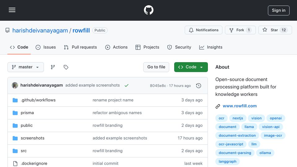 Screenshot of github.com: Show HN: Open-Source Document Extraction Tool