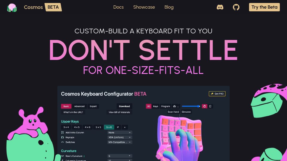Screenshot of ryanis.cool: Cosmos Keyboard: Scan your hand, build a keyboard