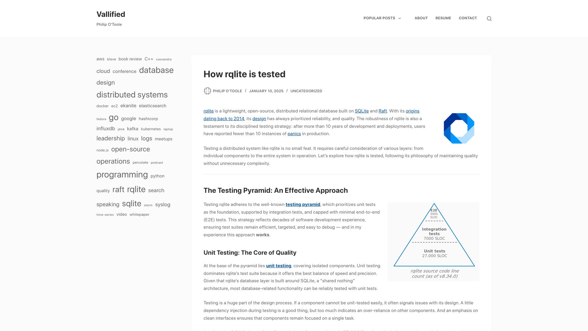 Screenshot of philipotoole.com: How rqlite is tested