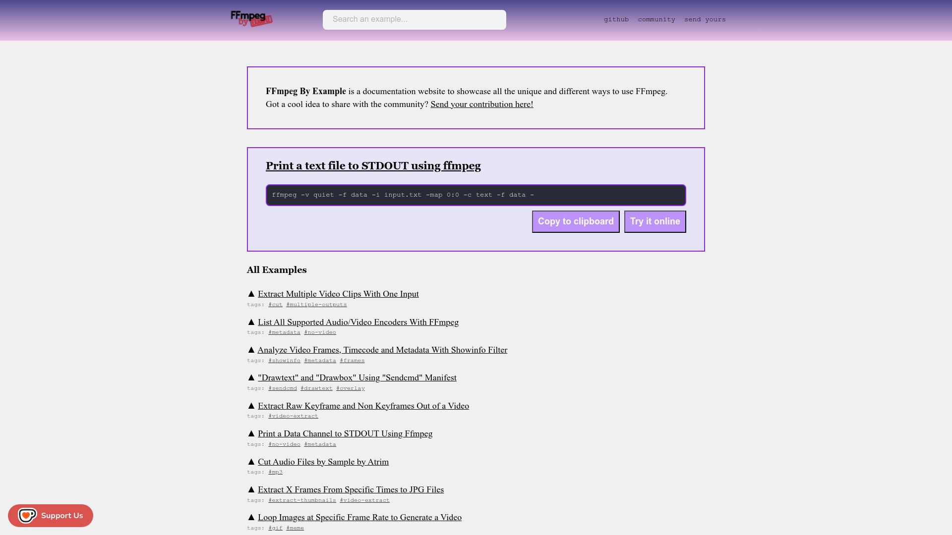 Screenshot of ffmpegbyexample.com: FFmpeg by Example