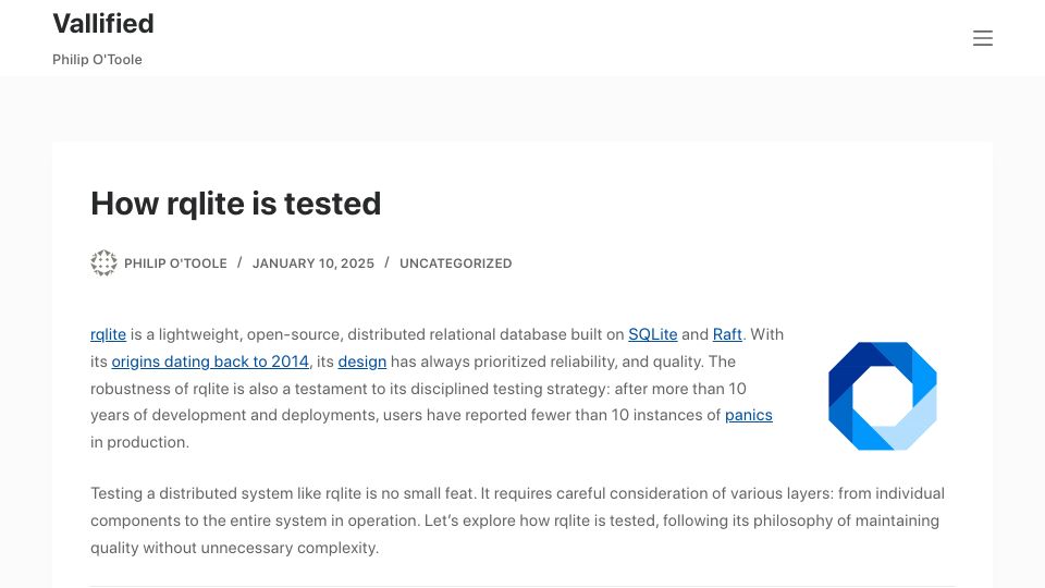 Screenshot of philipotoole.com: How rqlite is tested