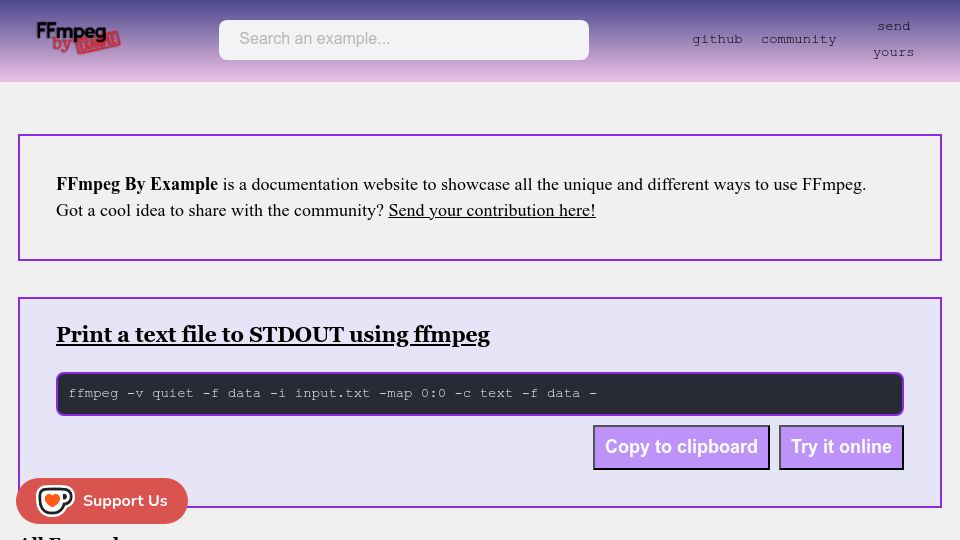 Screenshot of ffmpegbyexample.com: FFmpeg by Example