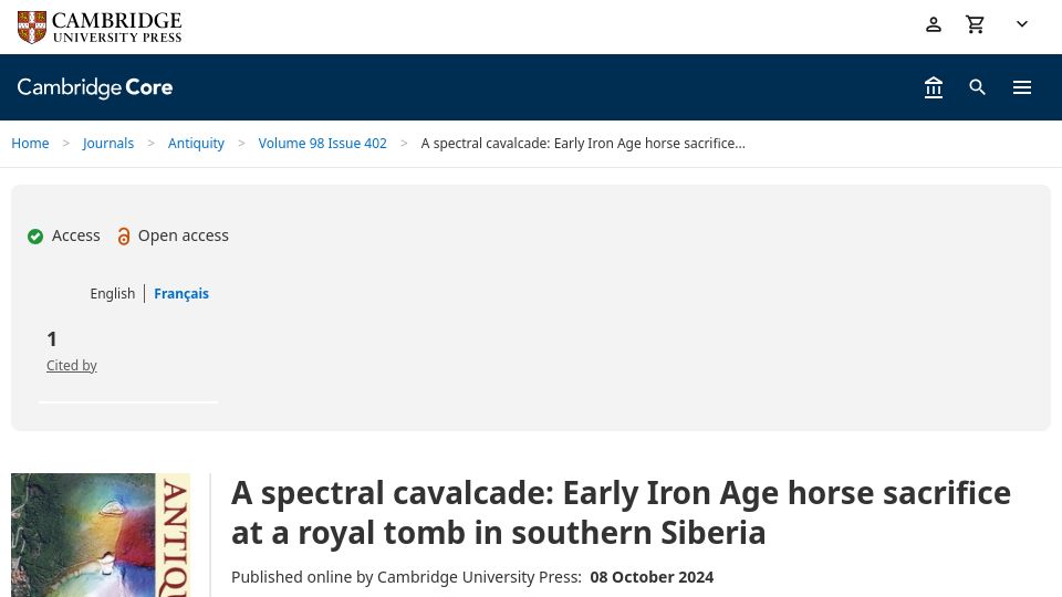 Screenshot of cambridge.org: Early Iron Age horse sacrifice at a royal tomb in southern Siberia