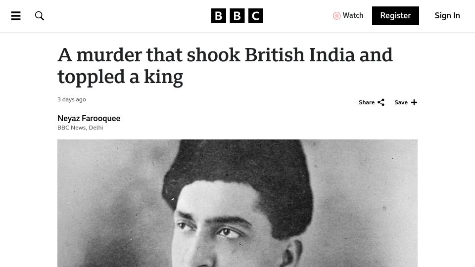 Screenshot of bbc.co.uk: A murder that shook British India and toppled a king